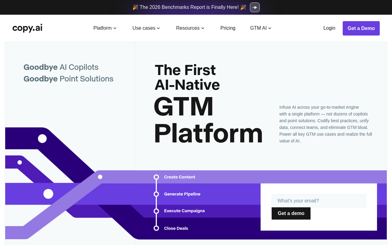 Copy.ai homepage for its GTM AI platform