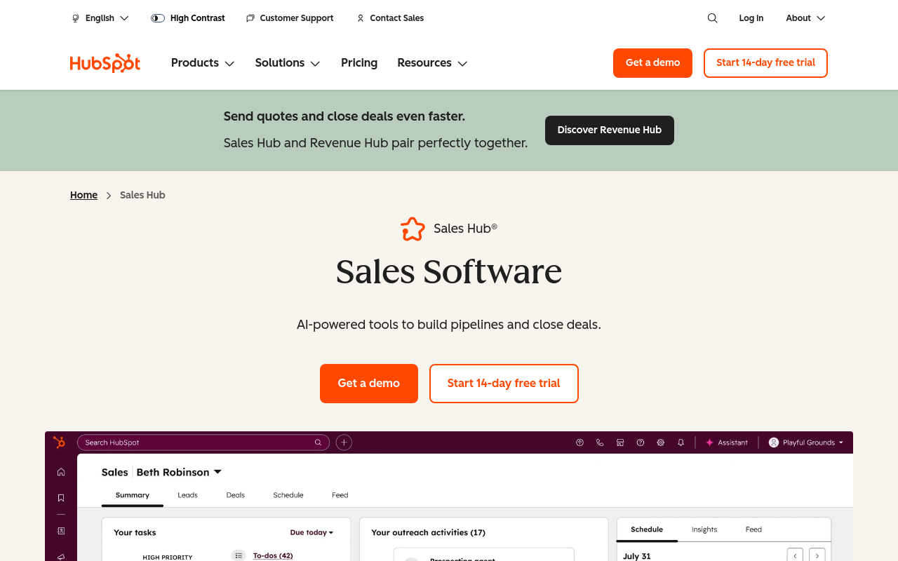 HubSpot Sales Hub product page