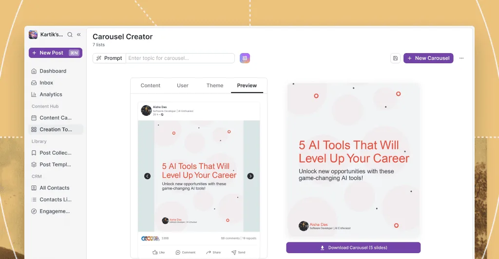 Design carousels without a separate design tool
